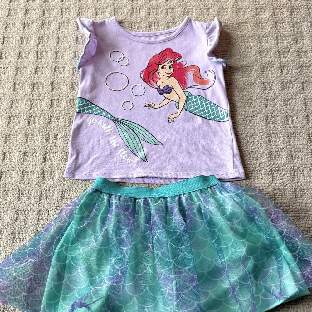 Disney - Little Mermaid Ariel Girls Sleeveless Shirt & Skirt Set - Size 3T - Picture 1 of 7